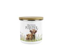 Purely Home Personalised Highland Cow & Calf Storage Canister - Country Farm White Metal Enamel Medium Sized Kitchen Food Storage Container