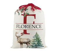 Purely Home Personalised Letter F Christmas Santa Sack, Extra Large Alphabet Stocking Gift Bag with Red Drawstring Ties for Xmas Gifts - Watercolour Reindeer
