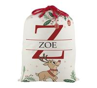 Purely Home Personalised Letter Z Kids Christmas Santa Sack, Extra Large Alphabet Stocking Gift Bag with Red Drawstring Ties for Xmas Gifts - Reindeer