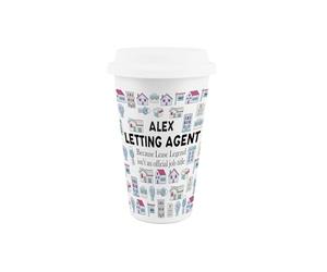 Purely Home Personalised Letting Agent Ceramic Travel Mug - Reusable Silicone Lid Insulated Drinks Flask Cup Gift