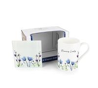Purely Home Personalised Mug & Coaster Gift Set - Blooming Lovely Flowers Custom Bone China Mug and Glass Coaster Set - Tea/Coffee Present