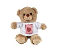 Purely Home Personalised Sent With Love Light Brown Teddy Bear - Small Plush Bear Couples Valentines Day Gift - Stuffed Animal with Love Heart Postage Stamp T-Shirt