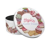 Purely Home Personalised Sweets Cake Tin - Cupcakes & Brownies Baking Gifts - Large Round Metal Storage Container for Kitchen 23 x 10cm