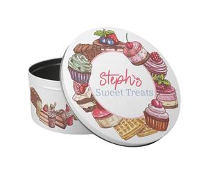 Purely Home Personalised Sweets Cake Tin - Cupcakes & Brownies Baking Gifts - Large Round Metal Storage Container for Kitchen 23 x 10cm