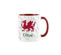 Purely Home Personalised Welsh Dragon Mug - Paint Splatter Wales Souvenir Gift - Tea/Coffee Custom Present Red Ceramic Cup