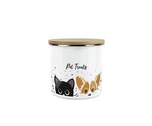 Purely Home Pet Treats Storage Canister - Peeping Cat & Dog Metal Enamel Medium Storage Container Pet Treats Tin