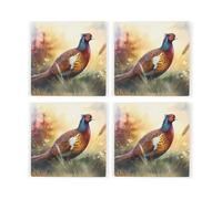 Purely Home Pheasant Coasters - Rural Game Animals Set Of 4 Square Ceramic Coasters