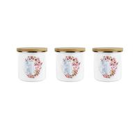 Purely Home Pink Blossoms Tea Coffee & Sugar Storage Canisters Set - Cherry Blossom Floral Kitchen Gift - Enamel Storage Containers Set Of 3
