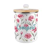Purely Home Pink Carnations Compost Caddy - Metal 2L Decorative Kitchen Food Waste Bin