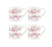 Purely Home Pink Cherry Blossoms Bone China Mugs - Set Of 4