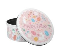 Purely Home Pink Easter Cake Tin - Easter Bunny & Eggs Large Round Metal Kitchen Storage Container Gift 23 X 10Cm