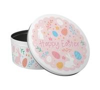Purely Home Pink Easter Cake Tin - Easter Bunny & Eggs Large Round Metal Kitchen Storage Container Gift 23 x 10cm