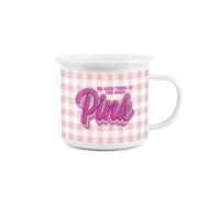 Purely Home Pink Enamel Mug - Gingham No Such Thing As Too Much Pink Camping Novelty Durable Outdoor Cup For Travel, Picnics, & Hiking