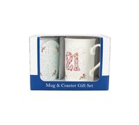 Purely Home Pink Floral 21St Birthday Mug & Coaster Gift Set - Bone China Mug And Glass Coaster Tea/coffee Cup Present For Her