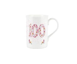 Purely Home Pink Floral Ages Mug - 100th Birthday Gifts for Her - Bone China Coffee/Tea Mug