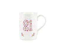Purely Home Pink Floral Ages Mug - 21st Birthday Gifts for Her - Bone China Coffee/Tea Mug