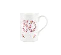 Purely Home Pink Floral Ages Mug - 50th Birthday Gifts for Her - Bone China Coffee/Tea Mug