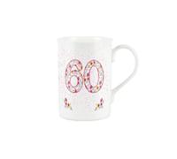Purely Home Pink Floral Ages Mug - 60th Birthday Gifts for Her - Bone China Coffee/Tea Mug