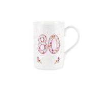 Purely Home Pink Floral Ages Mug - 80th Birthday Gifts for Her - Bone China Coffee/Tea Mug