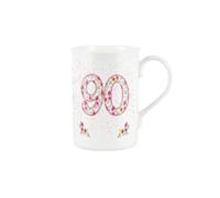 Purely Home Pink Floral Ages Mug - 90th Birthday Gifts for Her - Bone China Coffee/Tea Mug