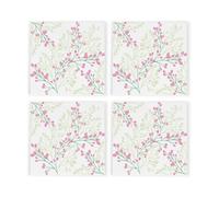 Purely Home Pink Floral Ceramic Drinks Coaster Set, Square Set Of 4 Non-Slip Coasters Gift
