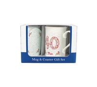 Purely Home Pink Floral Mums 40Th Birthday Mug & Coaster Gift Set - Bone China Mug And Glass Coaster Tea/coffee Cup Present For Mum