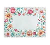 Purely Home Pink Flower Border Large Smooth Glass Worktop Saver - Floral Kitchen Chopping Board