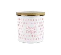 Purely Home Pink Polka Dots Spots Decaf Coffee Canister - White Metal Enamel Kitchen Food Storage Container