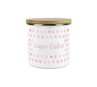 Purely Home Pink Polka Dots Spots Sugar Cubes Canister - White Metal Enamel Kitchen Food Storage Container