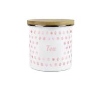 Purely Home Pink Polka Dots Spots Tea Canister - White Metal Enamel Kitchen Food Storage Container