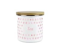 Purely Home Pink Polka Dots Spots Tea Canister - White Metal Enamel Kitchen Food Storage Container