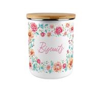 Purely Home Pink Roses Biscuit Tin - Floral 2.7L Extra-Large Enamel Kitchen Storage Canister Cookie Jar Gifts