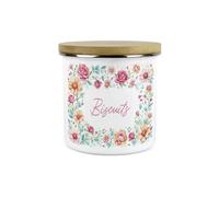 Purely Home Pink Roses Biscuits Tin - Floral Enamel 1.2L Large Cookie Jar Storage Container Kitchen Gifts