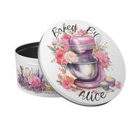 Purely Home Pink Roses Personalised Cake Tin - Kitchen Mixer Baking Gifts for Her - Large Round Metal Kitchen Storage Container 23 x 10cm