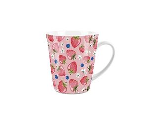 Purely Home Pink Strawberries Design Small Latte Mug - Ceramic White Tea/Coffee Present Gift