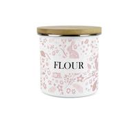 Purely Home Pink Wild Rabbits Flour Storage Canister - White Metal Enamel Kitchen Food Storage Container