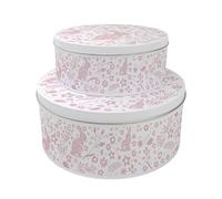 Purely Home Pink Wild Rabbits Set of 2 Cake Tins Gift - Nesting Round Large & Medium Metal Storage Containers for Cakes and Baking