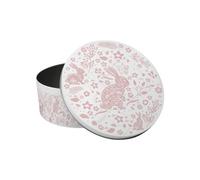 Purely Home Pink Wild Rabbits Small Cake Tin - Floral Kitchen Gifts For Animal Lovers - Round Metal Storage Container For Baking 18 X 7Cm