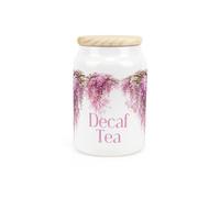 Purely Home Pink Wisteria Decaf Tea Canister - Ceramic Kitchen Storage Container with Wooden Lid 600ml (14.5cm x 9.5cm)