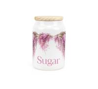 Purely Home Pink Wisteria Sugar Canister - Ceramic Kitchen Storage Container with Wooden Lid 600ml (14.5cm x 9.5cm)