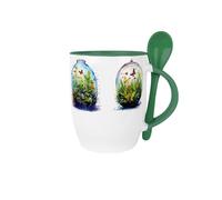 Purely Home Plant Terrariums Mug & Spoon Set - Botanical Butterflies 300ml Dark Green Ceramic Drinks Cup Gift