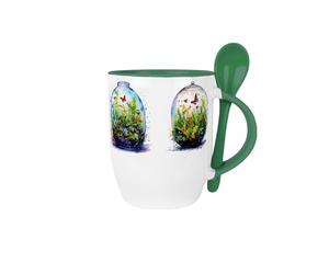 Purely Home Plant Terrariums Mug & Spoon Set - Botanical Butterflies 300ml Dark Green Ceramic Drinks Cup Gift
