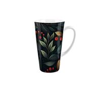 Purely Home Plants and Leaves Tall Latte Mug - Ceramic Botanical Leaf Tea/Coffee Present Gift