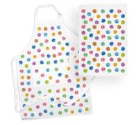 Purely Home Polka Dots Apron & Tea Towel Kitchen Set - Colourful Rainbow Spots Gifts - Cooking And Baking Present Linen Sets