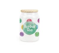 Purely Home Polka Dots Ceramic Herbal Tea Storage Canister - Multicoloured Spotty Gift - Kitchen Food Storage Container & Wooden Lid 600Ml