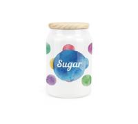 Purely Home Polka Dots Ceramic Sugar Storage Canister - Multicoloured Spotty Housewarming Gift - Kitchen Food Storage Container & Wooden Lid 600ml (14.5cm x 9.5cm)