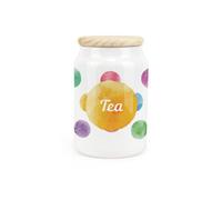 Purely Home Polka Dots Ceramic Tea Canister - Multicoloured Spotty Housewarming Gift - Kitchen Food Storage Container & Wooden Lid 600Ml