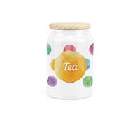 Purely Home Polka Dots Ceramic Tea Storage Canister - Multicoloured Spotty Housewarming Gift - Kitchen Food Storage Container & Wooden Lid 600ml (14.5cm x 9.5cm)