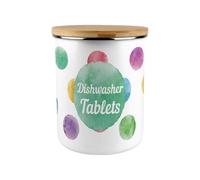 Purely Home Polka Dots Dishwasher Tablets Storage Canister - Multicoloured 2.7L Extra-Large Enamel Kitchen & Cleaning Tin Gifts