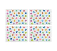 Purely Home Polka Dots Glass Placemats Set - Colourful Rainbow Spotty Table Mats Gift - Tempered Glass Non-Slip Feet 4Pk